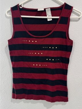 Striped Sleeveless Tank Top with Stud Detail - Black & Burgundy